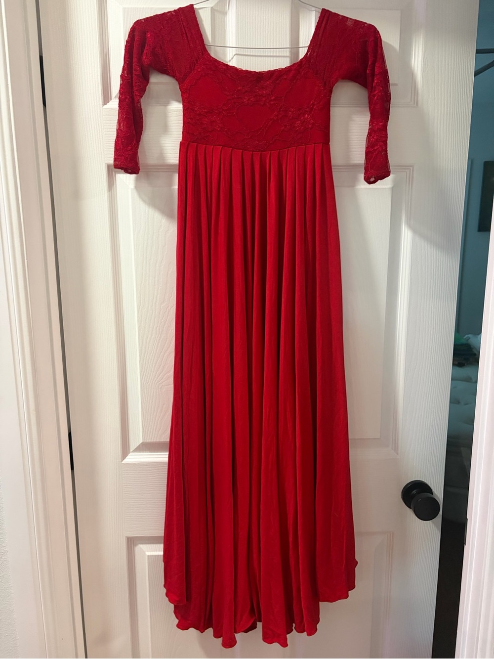 Girls Red Lace Bodice Maxi Dress